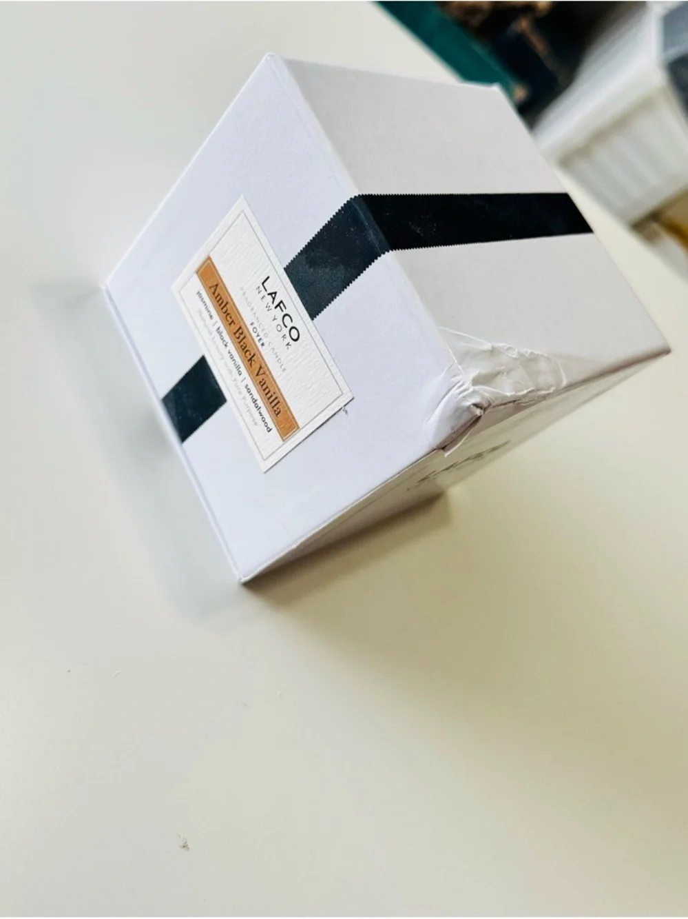 LAFCO 4” Thick Glossy White Square Box w Black Ribbon